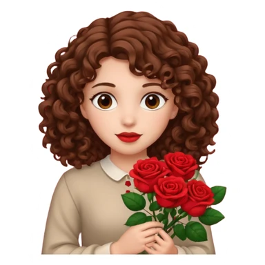 A girl with curly hair and res flowers in her hands sticker