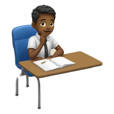 boy is sitting at school desk, hand is raised sticker