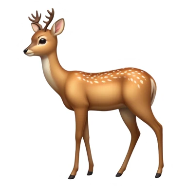 cinematic-[deer]-realistic-full-body-standing on all fours-emoji,-tail-tucked-close,-head-tilted-dramatically,-sleek-[fawn]-fur,-simplified-yet-realistic-focused-features,-highly-detailed,-glowing-with-an-almost-sarcastic-glow sticker