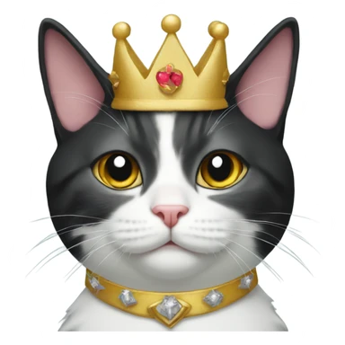 Tuxedo cat wearing a crown sticker