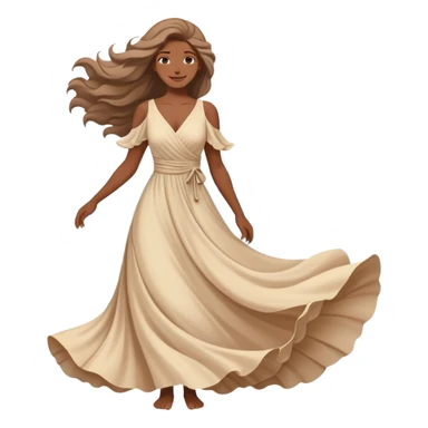 A woman in a flowing dress by the ocean, wind in her hair, a serene and confident smile. sticker