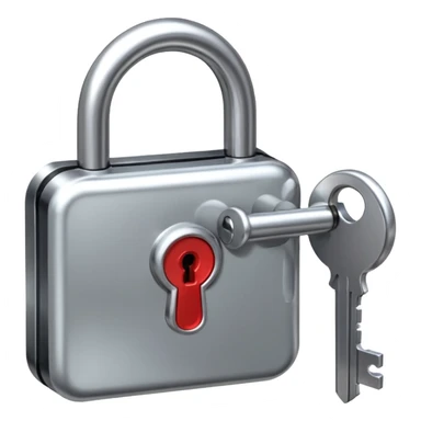 A chrome silver lock and key emoji, smooth metallic surfaces, glossy reflections, luxury swag vibe, minimal iOS emoji style, centered on clean white background sticker