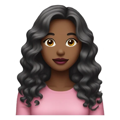 A young woman with light brown skin, black wavy long hair wearing pink lipstick  sticker