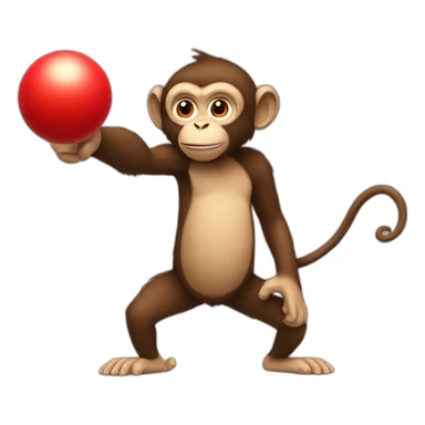 A monkey throws darts at a red ball sticker