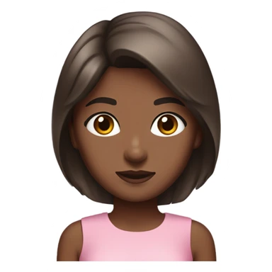 A girl with brown skin and straight dark brown hair, with brown eyes, standing in a pink mini dress sticker