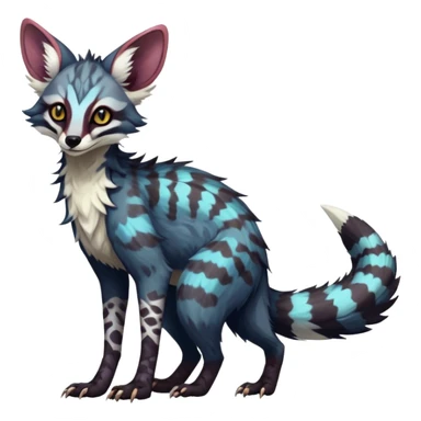 Feral Rare Fantasy dark colorful Vernid-Sergal-Genet-Trico-species by LiLaiRa, random markings, tufted tail, tufted ears, full body sticker