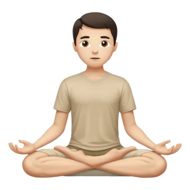 rapaz magro cabelo escuro, camiseta bege e  bermuda bege escuro, corpo inteiro meditan sticker