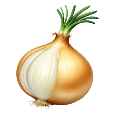 Cinematic crisp white onion, slightly peeled to reveal smooth layers, warm golden tones, rustic and fresh, soft glowing highlights. sticker