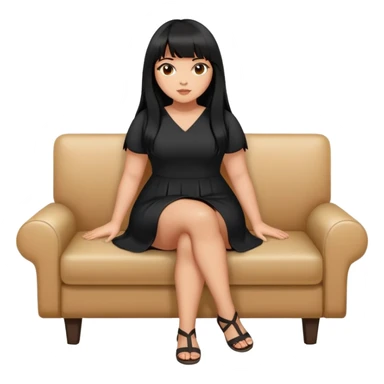 Latina girl with bangs black long hair plus size with black dress and crossed legs sticker