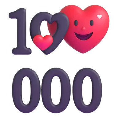 the number '100' with a heart and a smiling face sticker