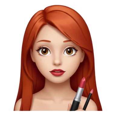 una chica con pose divertida de 18 años con los labios con pintalabios nude y los ojos maquillados, de piel blanca con el pelo liso, largo y pelirrojo, ojos marrones sticker