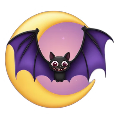 purple black vampire bat wings flying in front of large dripping crescent moon sticker