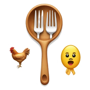 Wooden spoon and fork, chicken, fish, and meat behind in background sticker
