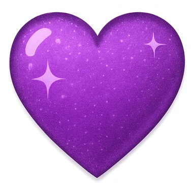 Edit the glittery teal color heart with a subtle gradient to be a glittery purple color heart with a subtle gradient and no border. Keep the background transparent. sticker