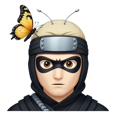Crea una imagen con estos dos emoji 🥷🏻🦋
él ninja de piel blanca con la mariposa posada en cabeza como si estuviera volando. sticker