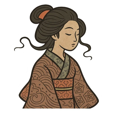 Japanese girl, ukiyo-e inspired style, traditional clothing, stylized lines sticker