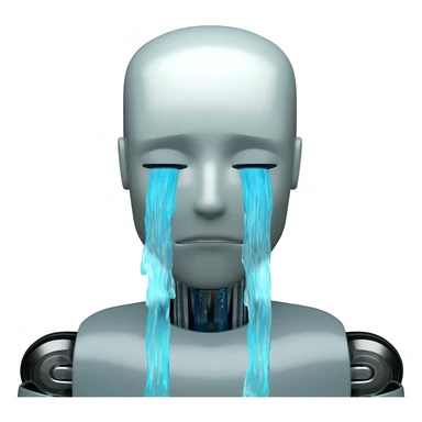 robot crying with streams of water coming out of his eyes sticker