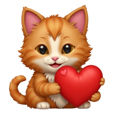 The ginger kitten is hugging a heart, very happy and smiling. sticker