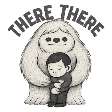 Compress the image to ensure the file size is smaller than 1MB, keep the background transparent, and preserve the 'there there' text through the head of the Abominable Snowman hugging the much smaller kid. sticker
