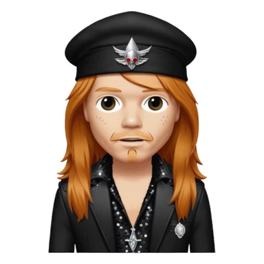 Axl Rose from Gun n Roses with long reddish blonde hair, black sequin outfit sticker