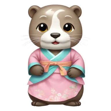 An otter dressed in pastel-colored traditional Korean hanbok sticker