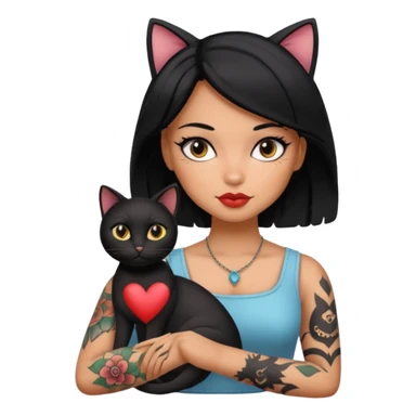 Arm tattoo ,beautiful, woman, doll, black hair with black cat sticker