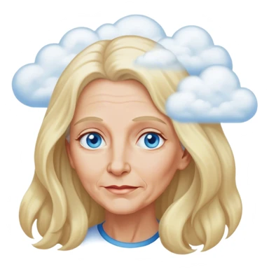 Older woman long blonde hair blue eyes with head in clouds sticker