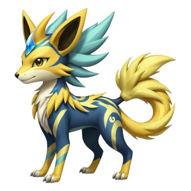 Feral Scaly Striking Slaying Badass Evil Handsome Lightning-patterned Zig-zagged buzzy fuzzy Meloetta-Renamon-Zeraora-Luxray-Cobalion-Suicune-Vernid-fusion-hybrid-creature, full body  sticker