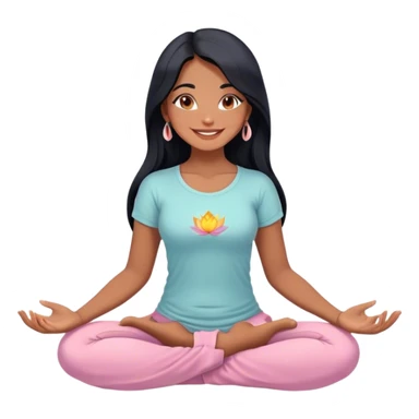 Cute chibi-style illustration of an Argentinian woman with long black hair, sitting in a lotus position, beaming with happiness, with a joyful, radiant smile and sparkling, expressive eyes, wearing clothing in color #8968A6, soft pastel shading, clean and smooth lines, white background, warm and friendly digital cartoon style, highly detailed, 8k resolution
 sticker