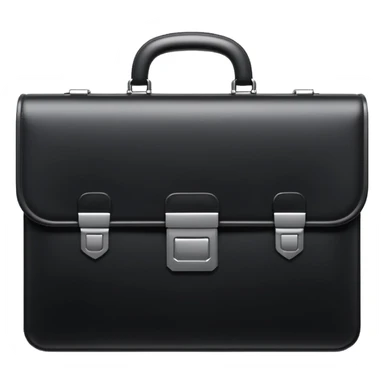 luxury briefcase emoji, matte black metal texture, clean sharp geometry, subtle reflections, minimalist futuristic 3D style, isolated on white sticker