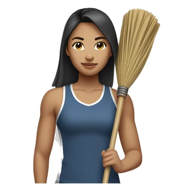Mid 30 year old filipina holding broom stick westing gym clothes  sticker
