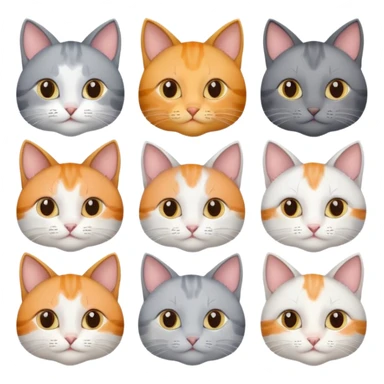 6 realistic looking cats with different natural coloured coats, assorted grey and white, greys, calicos etc
 sticker