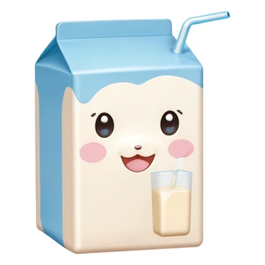 Cute Kawaii Milk Carton, small and boxy, bright pastel blue and white, blushing cheeks, a tiny straw poking out, soft glowing highlights, adorable farm-fresh cuteness! sticker