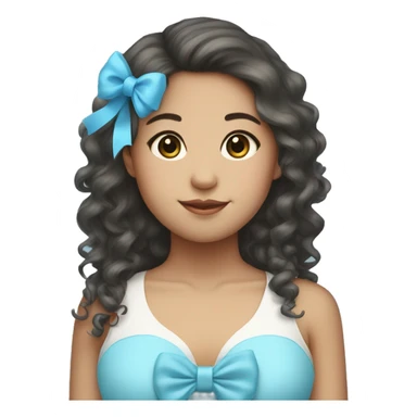 Big Curly long hair Asian girl with baby blue bow  sticker