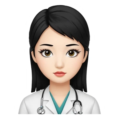 Medical student, black hair, black eyes, false eyelashes, makeup, eyeliner, Asian sticker