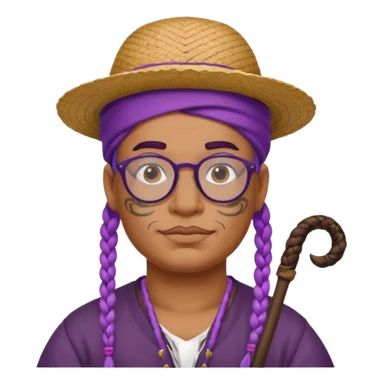 tattoed face, normal glassess, fat venice gondolier with iconic hat and purple braided hair sticker