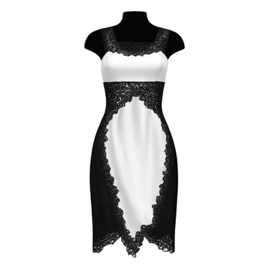 Realistic isolated fancy beautiful feminine white square neck dress with black sequin lace and split up the leg.of the dress. sticker