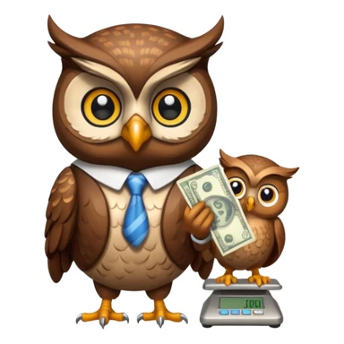 holding money and scale mascot owl sticker