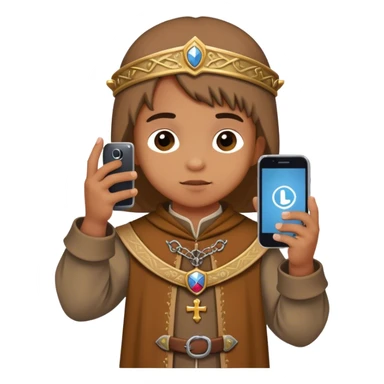 child in medieval clothes taking a photo with cell phone sticker