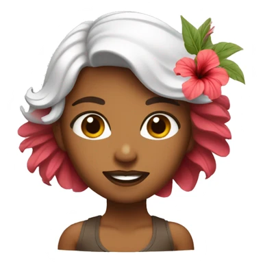 Chica de piel blanca con pelo ondulado y color marrón con una lo de hibiscus  sticker