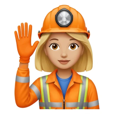 woman in orange hi vis overalls waving sticker