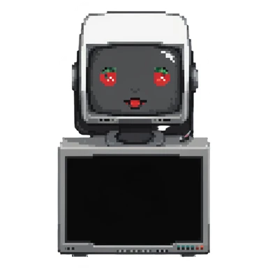 thick female with computer screen head, flatscreen TV head sticker