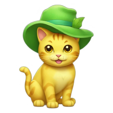 Yellow cat with hat of bulbasaur sticker