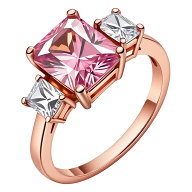 Rectangle cut pink diamond ring rose gold with two white diamonds  sticker