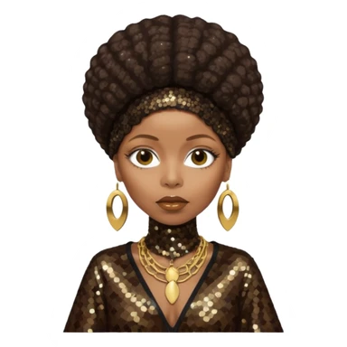 Erykah Badu with dark brown hair, dark brown sequin outfit sticker