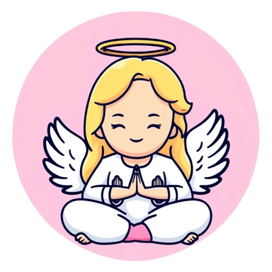 woman with long blonde hair as an angel meditating with pink cufflinks in her hair sticker
