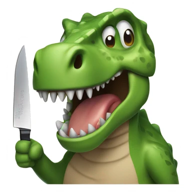 dinosaur with a knife with a drooling mouth sticker