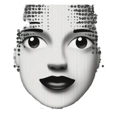 Black and white halftone collage of a face sticker