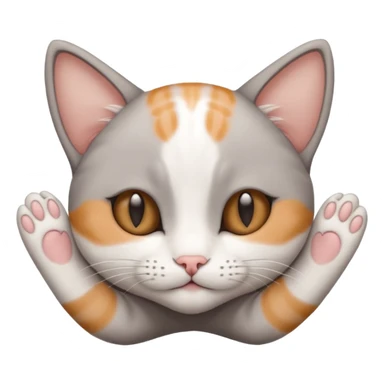 grey and white small cat with eyes closed lying down upside down with paws stretched out straight vertically  sticker