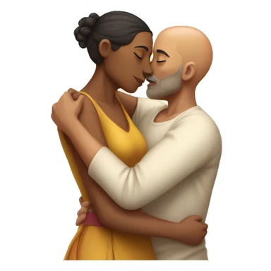 A indian race man with shaved head kissing a mixed woman with curly hair short, Who embrace each other tenderly sticker